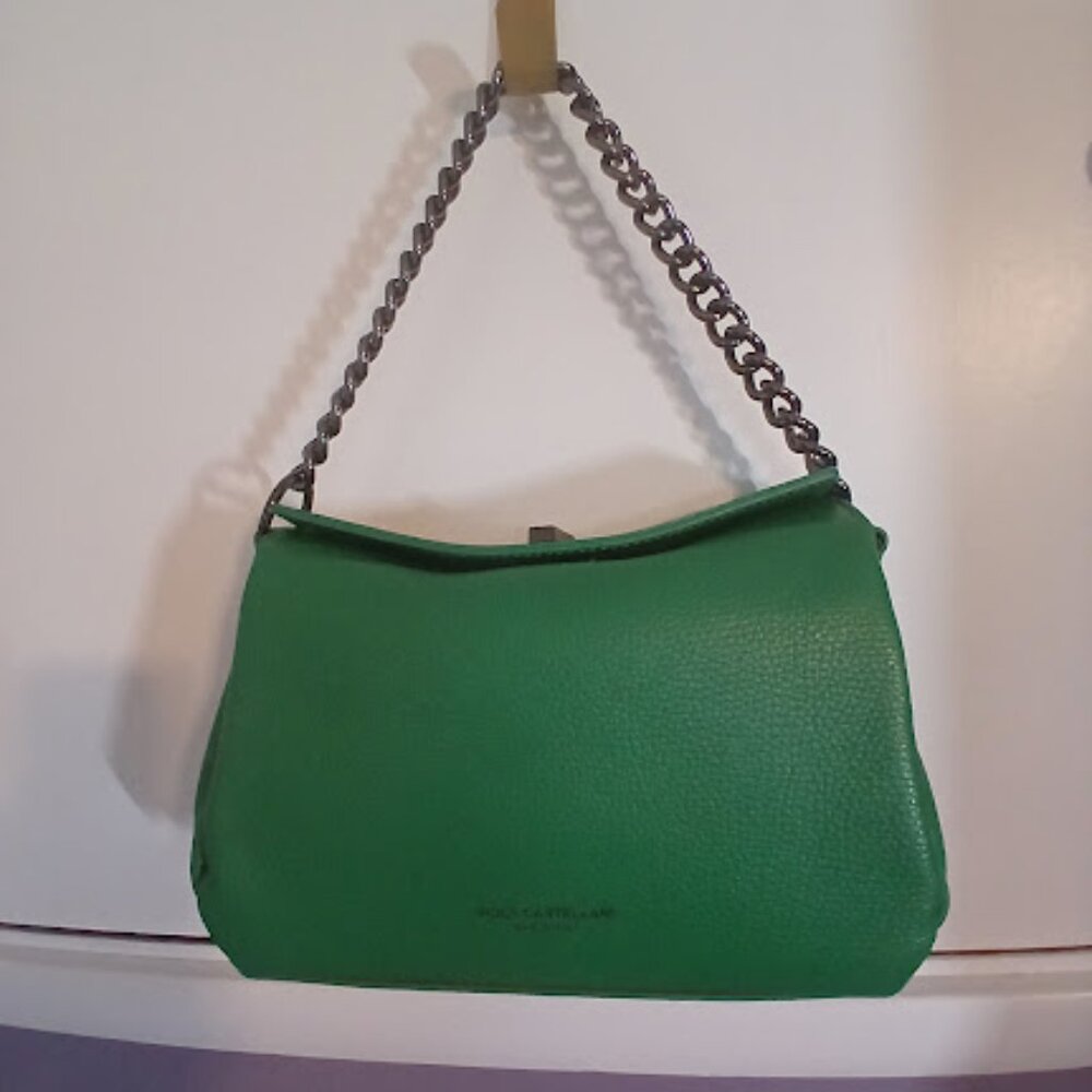Kelly green leather handbag